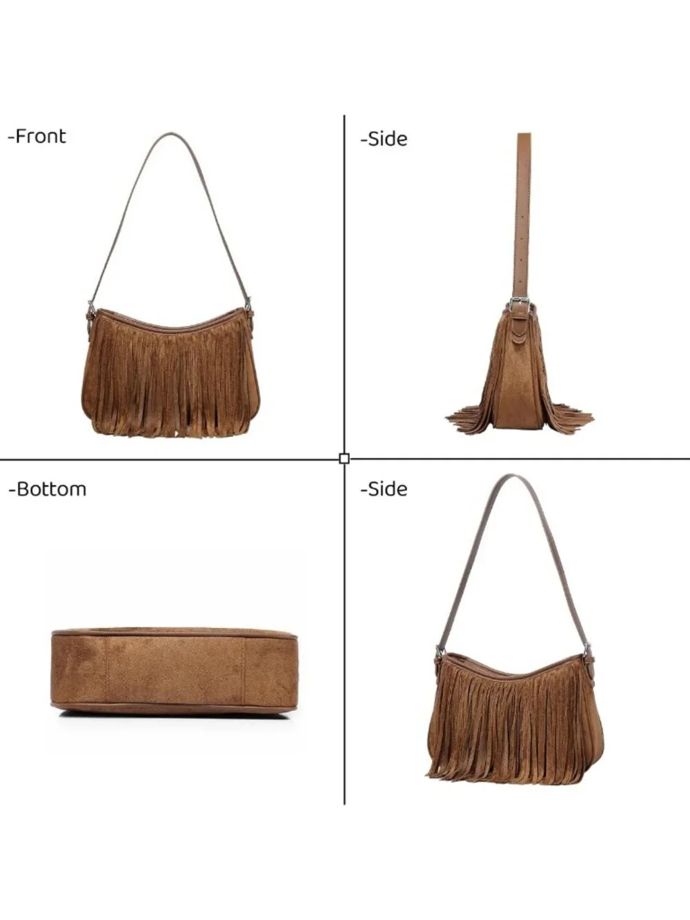 Chic Suede Fringe Hobo Bag for Women - Stylish Crossbody Underarm Purse